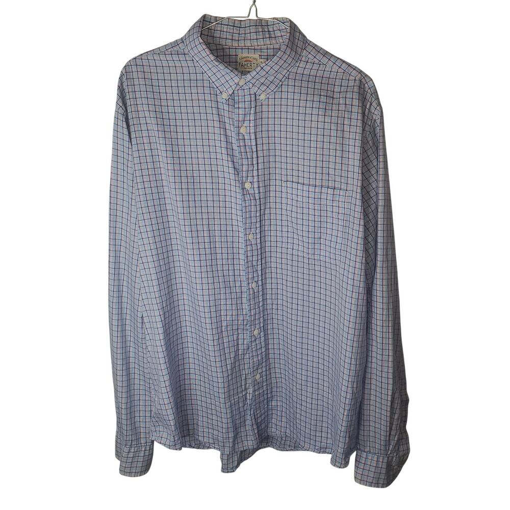 Faherty Shirt Mens XL Plaid Button Up Blue Orange Preppy Lightweight Long Sleeve